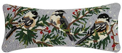 Peking Handicraft 31SJM9779C20OB Chickadee Trio Holiday Hook Pillow, 20-inch Long