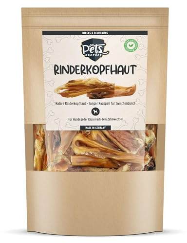 Native RINDERKOPFHAUT getrocknet | Für Hunde | 15-20 cm | Fettarm & proteinreich | Extra Langer Kauspaß | Natürliche Zahnpflege | Ohne Chemie & künstliche Zusätze | 500g | Deutsche Herstellung