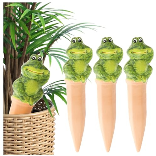 com-four® 3x Automatische Bewässerung für Zimmerpflanzen - Wasserspender für Pflanzen - Tonkegel zur Blumen Bewässerung - Hydrospikes (03 Stück - Frösche)