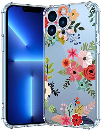 Jefonha Kompatibel mit iPhone 13 Pro 6,1 Zoll Crystal Clear Schutzhülle Leicht Weich Verstärkung Stoßfest Cover Niedliche Rote Blume