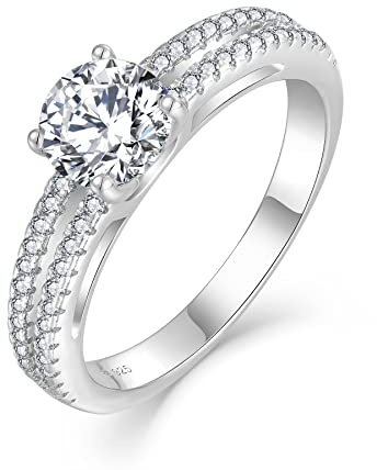FJ Bague de Fiançailles pour Femme Argent Sterling 925 Bague de Anniversaire Mariage Promise Engagement pour Femme (taille 50)