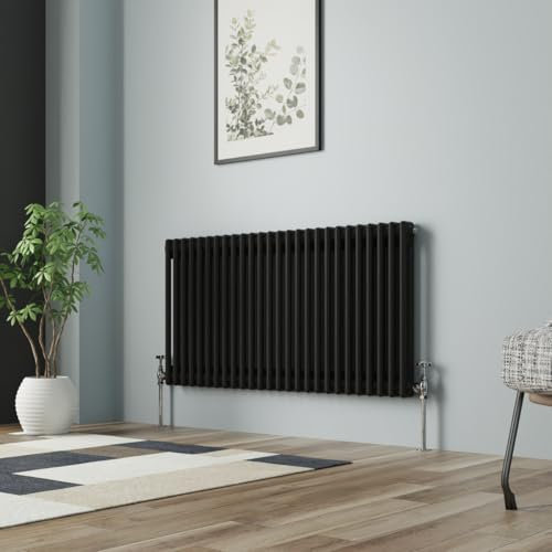 NRG Column Radiator Black 600x1190mm Double Traditional Cast Iron Style Heater Interior Designer Horizontal Bathroom Radiators