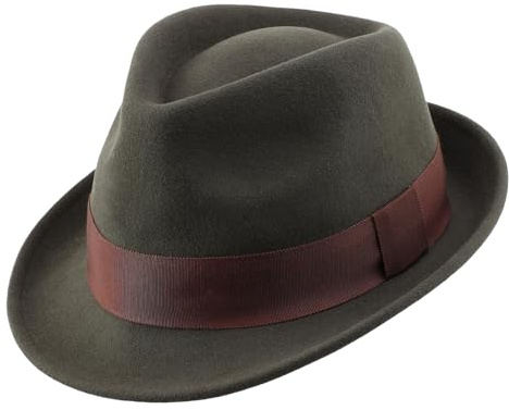 Decentron Sombrero de fieltro de lana para hombre de invierno con ala corta Fedora, verde oliva, 58