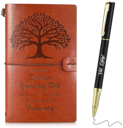 Tenare Leder Notizbuch mit Stift Inspirierendes Geschenk Nachfüllbares Tagebuch für Erwachsene A6 Lederbuch Reisetagebuch zum Selberschreiben für Frauen Männer Geburtstag (Lebendiger Stil)