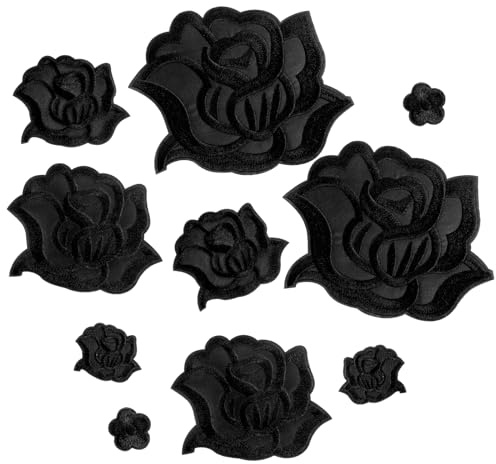Qianyu 10 Pezzi Toppe Termoadesive con Fiori di Rosa per Abbigliamento, Riparazione Tessuti, Fiori Ricamati da Cucire con 5 Taglie, Fantastiche Toppe Applique per Giacca, Jeans, Maglione, Cappelli
