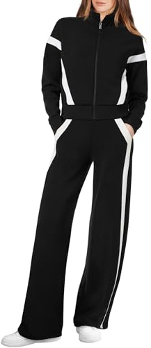 XIEERDUO Lounge Sets for Women Fall Outfits 2025 Airport Outfits Cruise Two 2 Piece Teacher Zip Up Sweatsuits Workout Set Tracksuit Fashion Clothes Winter Travel Vacation Essentials Sweatshirt Black M