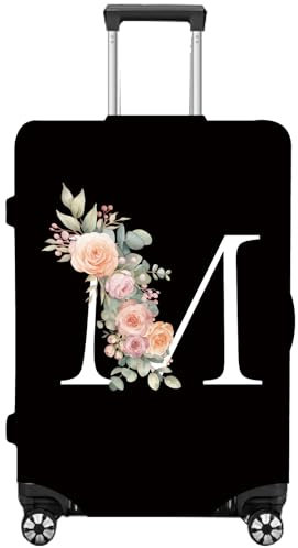 CREATCABIN Kofferschutzhülle Kofferhülle Gepäck Cover Gepäckschutzhülle Mit Reißverschluss Verstellbares Gummiband Kofferdeckel Buchstabe M Blume Für Den Transport Passform 22 25 Zoll Gepäckschutz