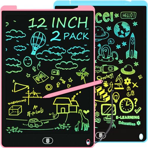 Electight 12 Inch 2 Pack LCD Drawing Tablet Kids Colorful Writing Pad, Writing Boards, Reusable Drawing Board Toddler Preschool Educational Toys Gifts for Kids 2 3 4 5 6 7 Year Old Boys Girls