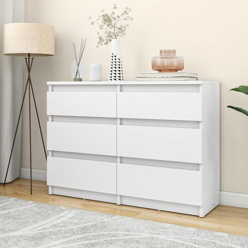 YITAHOME Cassettiera in legno, comò camera da letto, 6 cassetti con guide scorrevoli, mobili camera da letto, camera da letto, armadietto moderno per camera da letto, comodino, 100 x 30 x 70 cm