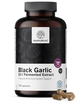 HealthyWorld® Aglio Nero 1500 mg - 180 Capsule - Estratto di Aglio 25:1-20% Polifenoli - Inodore e senza sapore sgradevole - Per più di 3 mesi - Sistema immunitario e Circolazione