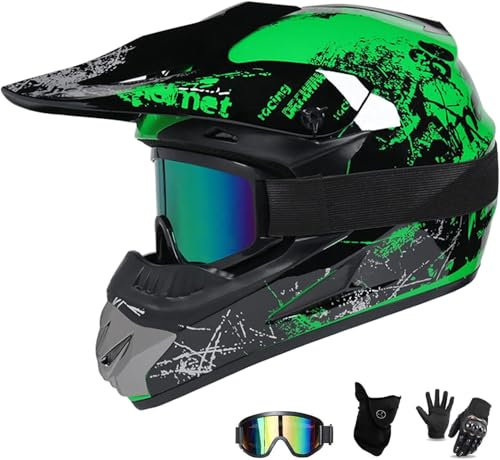 Casco de Moto Casco de Motocross Profesional con Gafas, Guantes y máscara homologación EC para Adultos y niños – Casco de Cross MTB ATV Quad Bike go-Kart-Helm (S,B)
