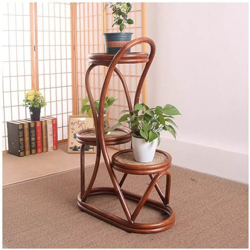 GZHERVICES Portafiori/Carrello Portafiori in Vero Rattan con Vassoio in Rattan, Scaffale Portaoggetti A 3 Livelli, Tavolino con Contenitore, per Soggiorno, Camera da Letto, Cucina, Balcone, Patio