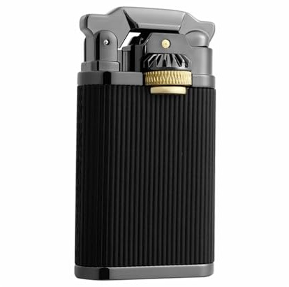 Encendedor de metal con forma de balancín de rueda de molienda retro, encendedor de llama azul recta a prueba de viento, material duradero y resistente al desgaste, fuerte fuego de chorro de alta pres