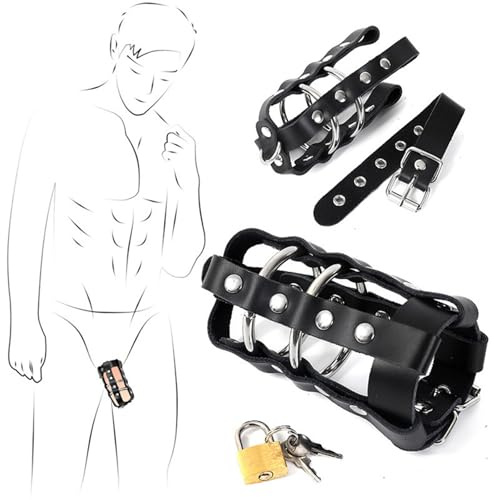 PIYAEIE Male Chastity Cage with Leather Straps Lockable Penis Device