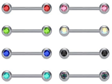 MODRSA Barra per Lingua 14G Filettatura Interna Acciaio Chirurgico Diamante Colorato Argento 14mm Barbell Piercing