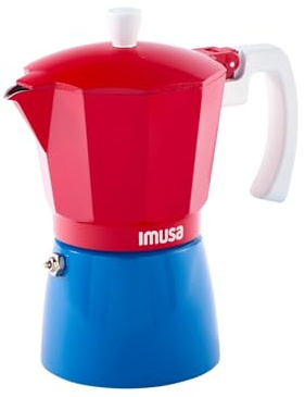 IMUSA 6 Cup Caribbean Cast Aluminum Stovetop Coffee Maker | Bare Cast Aluminum Finish, Soft-Touch White Handle, Ideal for Moka Drinks, Great for Family