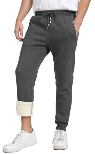 JustSun Pantaloni Tuta Uomo Invernali Pantaloni da Jogging Felpata Fleece Foderato in Pile Pantalone Sportivi Corsa Felpati Termici Cotone Jogger con Coulisse e Tasche Grigio Scuro XXL