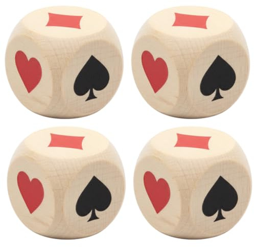 YIPFEN Lot de 4 dés Belote, dés de Jeu en Bois Massif, idéal pour Les Parties de Belote (3 cm)