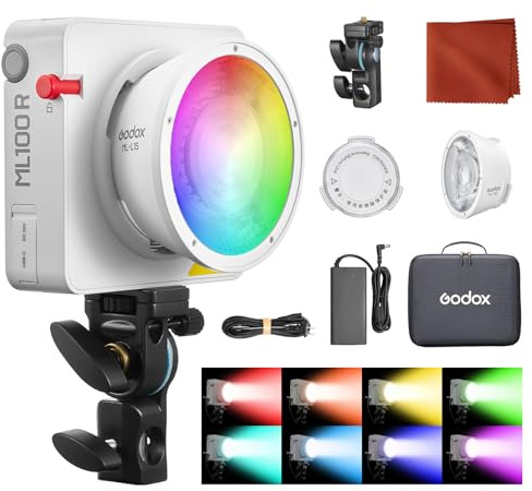 Godox ML100R 110W 1800K-10000K RGB LED-videolampa färgvideolampa CRI 95+/TLCI 95+ kontroll via app USB-C-laddning 14 FX-effekter för livestreaming fotografering utomhus