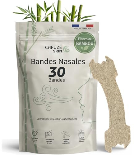 Cafuze 30 Bandelettes Nasales Anti-Ronflement en Fibre de Bambou | Bandes Nasales Sommeil Réparateur | Strip Nasal Sport & Nuit | Patch Nez Respiration Améliorée | Écarteur Nasal Confort | Nez Bouché