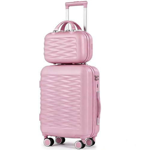 H.yeed 20 Inch Cabin Suitcase with 12 Inch Vanity Case Lightweight ABS Hard Shell Suitcase Trolley Luggage Travel Case with Spinner Wheels (Pink, 2 pc Set)