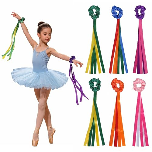 Toyvian 6 Pcs Rainbow Dance Ribbons for Toddlers - 60cm Sensory Ribbon Streamers with Elastic Wrist Straps, Kids Rhythm Gymnastics, Ballet & Music Class Dancing Rings (Multi-Color)