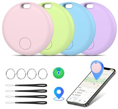 Smart Tracker Tags 4 Pezzi, Funziona con Apple Dov'è (Solo iOS), Localizzatore Bluetooth Trova Oggetti 365 Giorni, Batteria Sostituibile, Impermeabile IP67, Chiavi/Portafoglio/Bagagli/Valigie, Colore