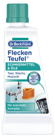 Dr. Beckmann Fleckenteufel Lubrificanti e oli | Speciale smacchiatore contro macchie di olio, grasso lubrificante, catrame e cera per candele, 50 ml