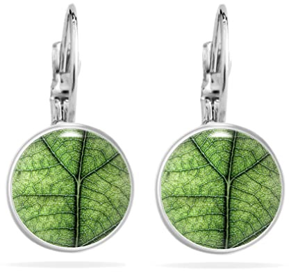 Damen Ohrringe Blatt Grün Hängend Handmade Ohrstecker Cabochon Edelstahl Silber Beste Freunde Geschenk Muttertag