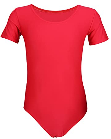 Aquarti Justaucorps de Danse Classique à Manches Courtes de Gymnastique et Ballet pour Fille, Rouge, 128