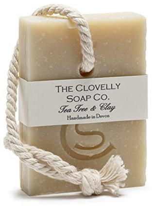 Clovelly Soap Co Natural Handmade Soap on a rope Bar (Tea Tree & Clay, 100g) For all skin types.