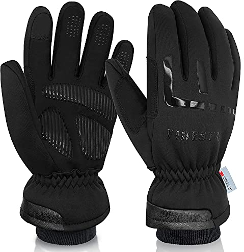 FIDESTE -40°F Wasserdicht Winter Thermo Handschuhe– 3M Thinsulate Touch Screen Warme Handschuhe – zum Radfahren, Reiten, Laufen, für Outdoor-Sport – für Frauen und Männer, Schwarz (XL)