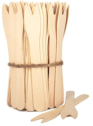 wisefood Forchette per patatine fritte in legno 12 cm, 1000 pezzi posate usa e getta, stabili, ecologici e biodegradabili in legno di betulla