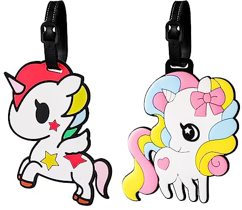 Etiquetas para Equipaje de PVC, 2 Pcs Etiquetas Maletas Viaje Unicornio,Identificador Maletas Viaje,Bolso ID Tag,Mochilas Etiquetas,Etiqueta de la Maleta con Nombre y Dirección para Equipaje Facturado