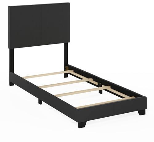 Furinno Pessac Upholstered Bed Frame, Black PU Leather, Twin XL