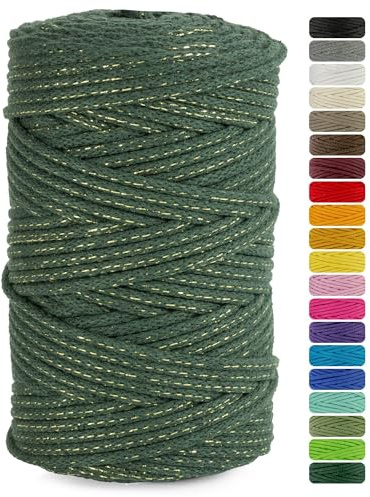 Netuno 1 filato macramè naturale verde bottiglia con filo metallico oro 5 mm 100 m corda macramè spago cordoncino colorato per lavori uncinetto ferri da maglia cordino