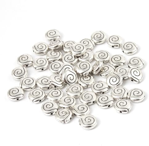 Perlin 50 Armband Perlen Metallperlen 8mm Spacer Spirale Motive Scheibe Alitsilber für Schmuck Basteln Halskette Ohrring