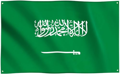Runesol Saudi Arabien Flagge, 91x152cm, 4 Ösen, eine in jeder Ecke, Al-Akhdar, Arabische Staatsflagge, Premium-Flaggen für drinnen und draußen, Tag der saudischen Flagge