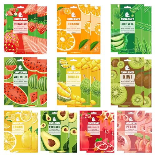 20 Pcs Facial Sheet Mask Combo,Hydrating Face Mask,Easy to Use,Moisturizing Daily Sheet Mask