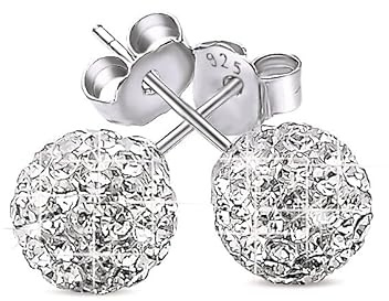 Quality, Solid Sterling Silver 925 (Not Plated) and AAA Crystals. Diamond Chip Effect Ball Stud Earrings. Boxed.