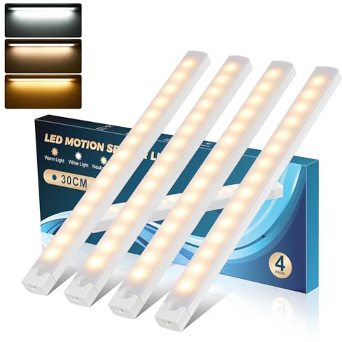 Ledronix Motion Sensor Lights Indoor, Under Cabinet Kitchen Lights, USB Rechargeable Night Light with Magnetic Strip for Wardrobe, Closet, Stairs