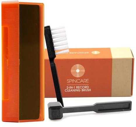 Vinyl Record Cleaning Brush & Stylus Cleaner | SPINCARE 2-in-1 LP Care Kit | Soft Velvet Cleaning Pad | Carbon Fibre Stylus Brush | Protective Dust Cover | 2-in-1 Compact Anti Static Record Care Set