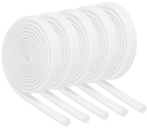 QUARKZMAN 5 Pz Intrecciata Guaina Per Cavi Elettrici, 4mm x 1m, Guaina alta temperatura in fibre di vetro, Espandibile Tagliabile Nascondi Cavi, Cable Management Per TV, Auto, Casa, Bianco