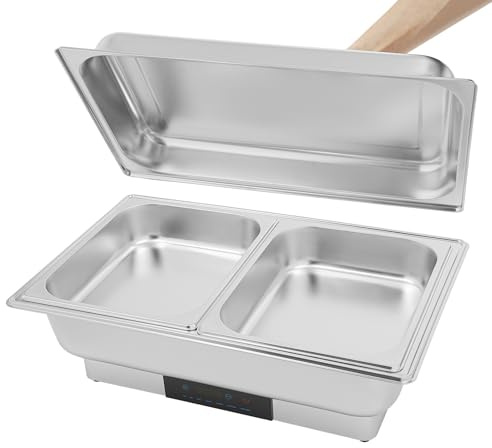 panfudongk Elektrisches Buffetwärmer Speisenwärmer Chafing Dish Buffet Server Edelstahl Speisenwärmer mit Temperaturregelung für Catering und Buffet 600W 9L für warme und kalte Speisen (2 Fächer)