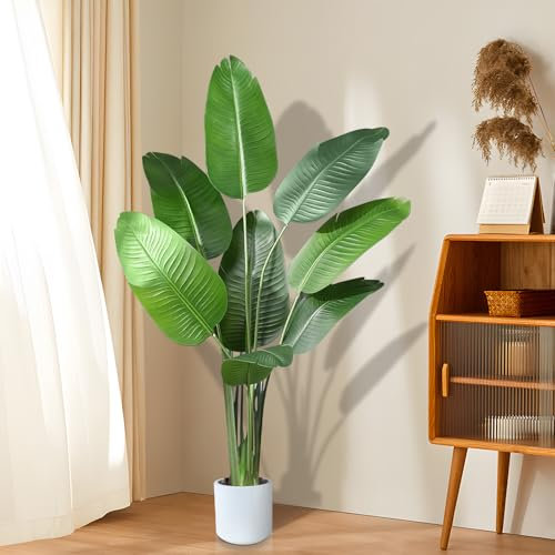 INSANYJ Planta Artificial Grande de Interior, Plantas Artificiales Decorativas, Árbol de Banano de 120cm Realista para Decoración del Hogar, Planta Artificial en Maceta para Salón y Oficina