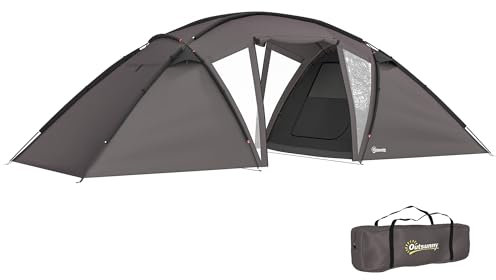 Outsunny Familienzelt für 4-6 Personen, wasserdichtes Tunnelzelt 3000 mm mit 2 Türen, Fenster, Transporttasche, Zeltunterlage für Camping Reise Wandern Garten, schwarz