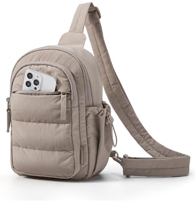 BAGSMART Small Sling Bag for Women, Puffer Crossbody Bag Purses Hobo Handbag Fanny Packs for Travel Hiking, Camel