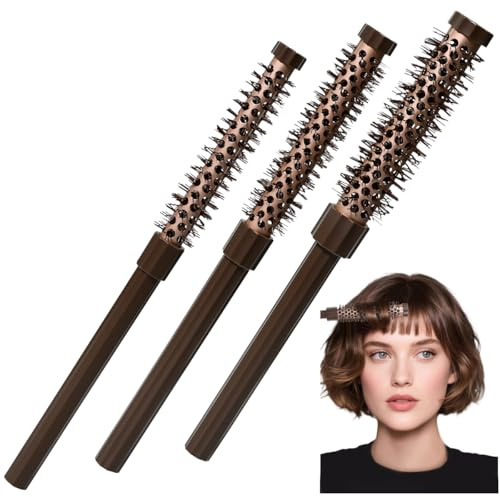 WEFHEF 3 Pcs Brosse Rotative Cheveux Φ 20/25/30 mm, Peigne Cheveux Ronde en Plastique, Brosse Tournante Brushing avec Poignée Antidérapant, Peigne Cheveux Bouclés Marron, pour Cheveux Courts et Longs