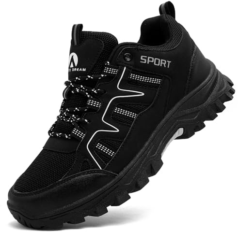 ASOCO DREAM Hiking Shoes Mens Womens Walking Boots Lightweight Breathable Trekking Climbing Trainers Outdoor Backpacking Camping Sneaker,Black,9.5 UK