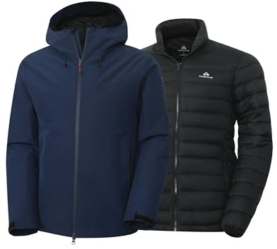 Pioneer Camp Giacca impermeabile da uomo 3 in 1, impermeabile con fodera in piuma, berretto regolabile, orlo e polsini, adatto per attività all'aperto, blu navy, L